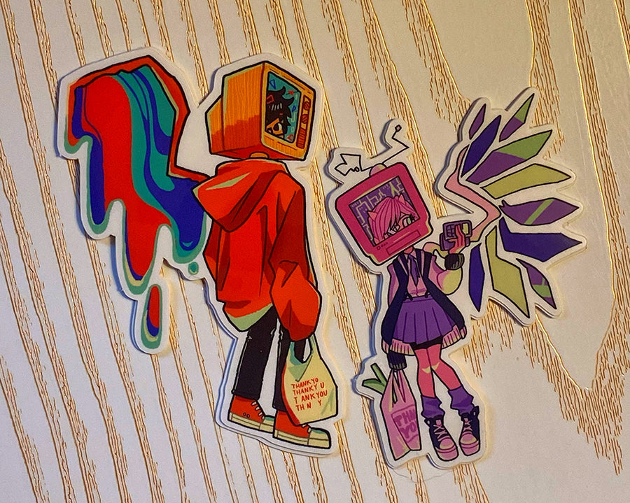 Satined Glass-Effect TV Head Couple Vinyl Stickers