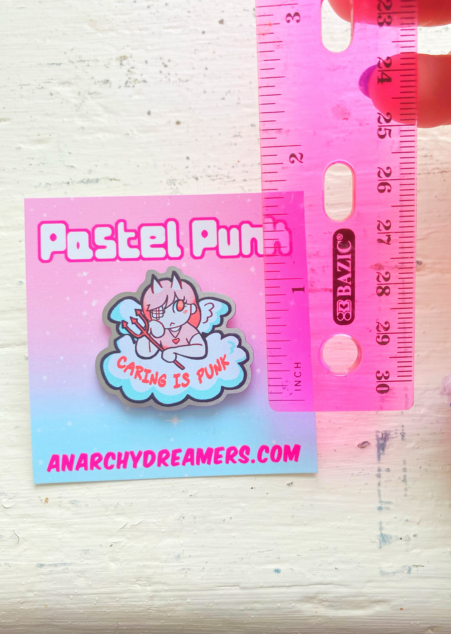 Caring is Punk Angel Devil Eco-Friendly Pin